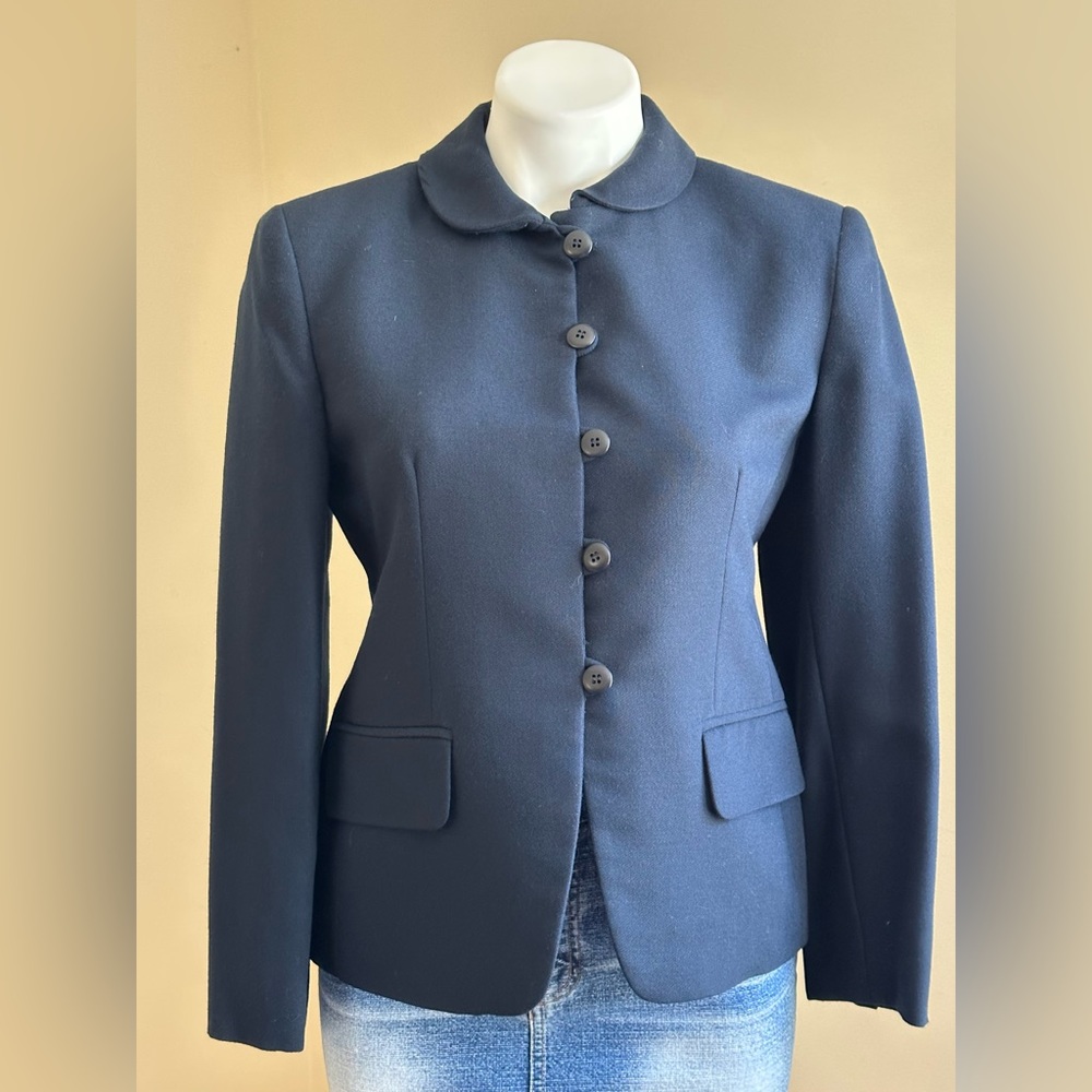 Jones New York Vintage Blue Round collar Button Down Wool BlazerJacket Sz 6P